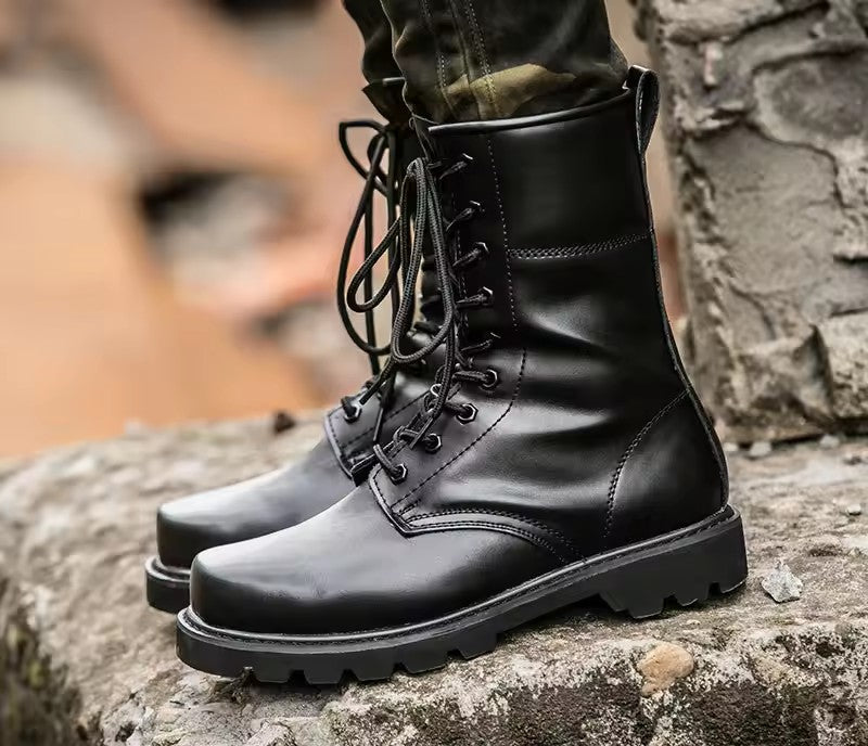 Waterproof Anti-slip Rubber Patent Leather ZIP Mesh Lace-up Leather boots Outdoor boots