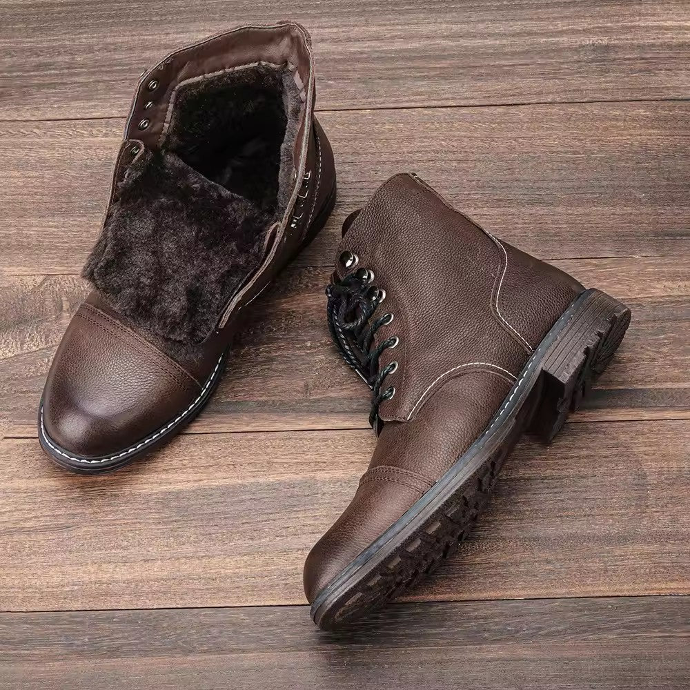 Factory Cowhide Winter Warm Tactical Boots Outdoor Sports Fleece Desert Boots Combat Tooling Training Boots