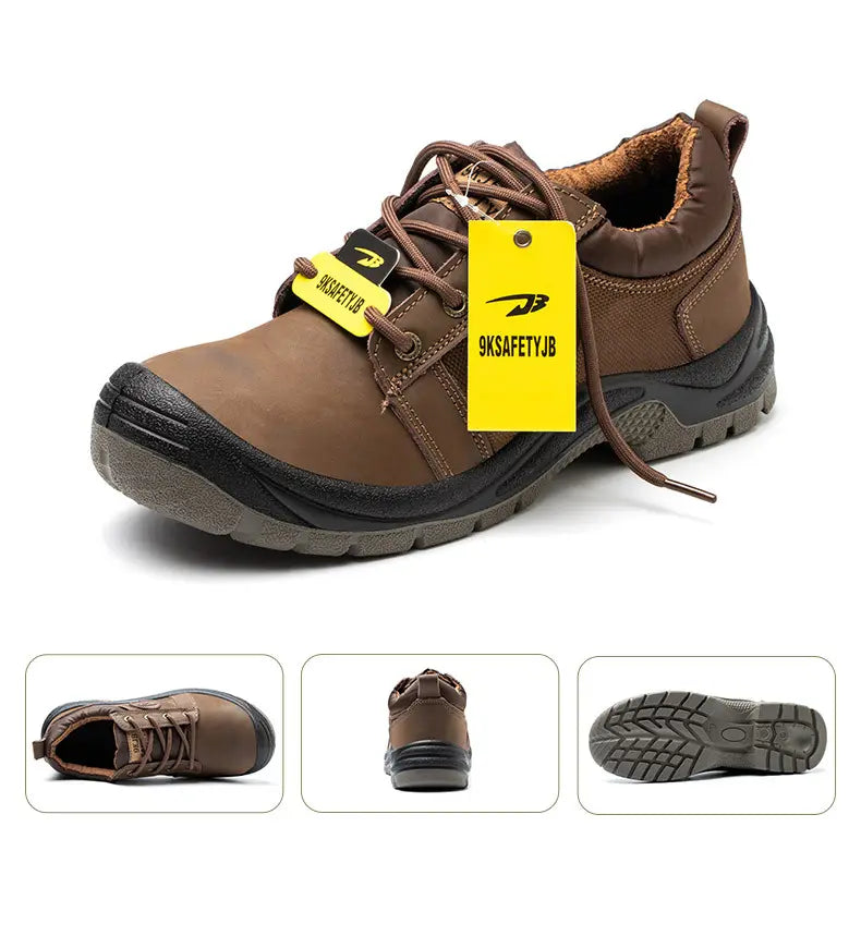 Cowhide breathable waterproof labor protection shoes steel safety shoes anti-smashing safety Protective boots for men