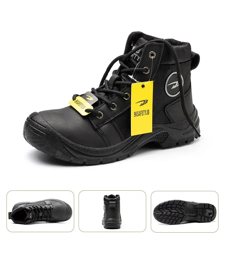 Cowhide breathable waterproof labor protection shoes steel safety shoes anti-smashing safety Protective boots for men